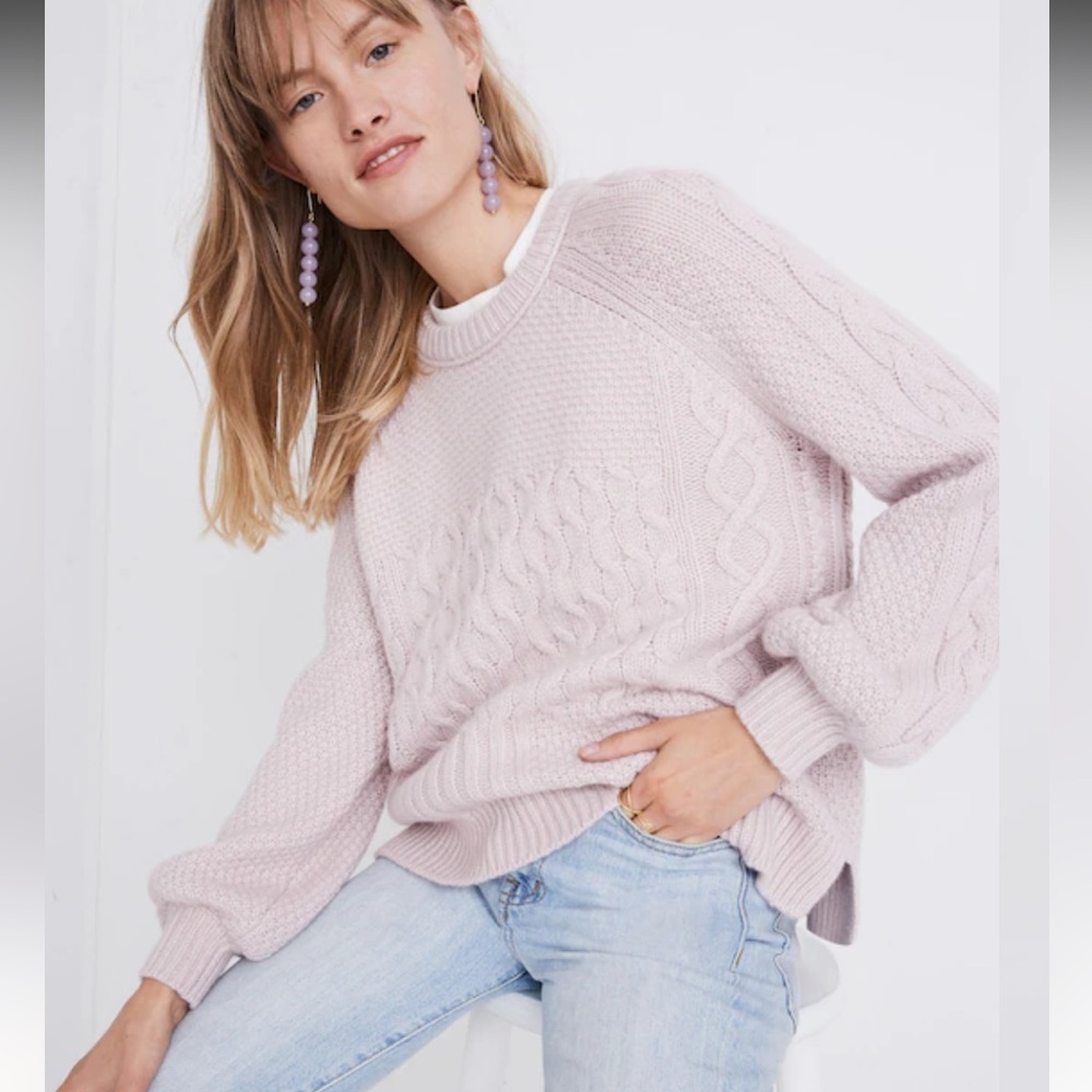 Madewell Copenhagen Dusty Pink Cable Knit Crew Neck Wool Alpaca Sweater sz large